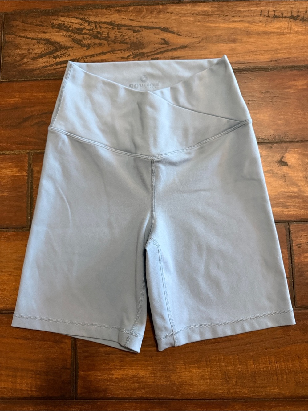 90 Degree By Reflex Powder Blue Criss Cross Waist Bike Shorts